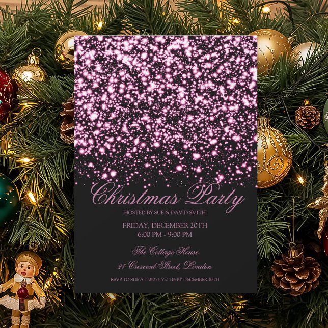 Elegant Hot Pink Midnight Glam Christmas Party  Einladung (Von Creator hochgeladen)