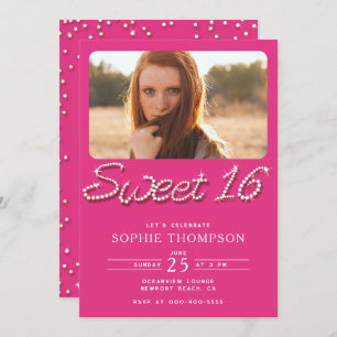 Elegant Hot Pink Rhinestones Chic Sweet 16 Foto Einladung