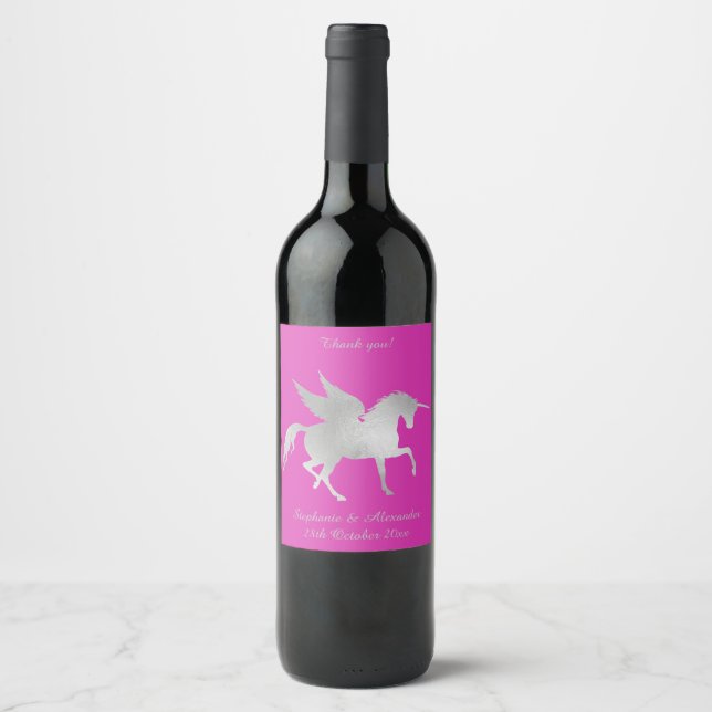 ELEGANT HOT PINK UNICORN KUNSTBARE WEINETIKETT (Vorderseite)