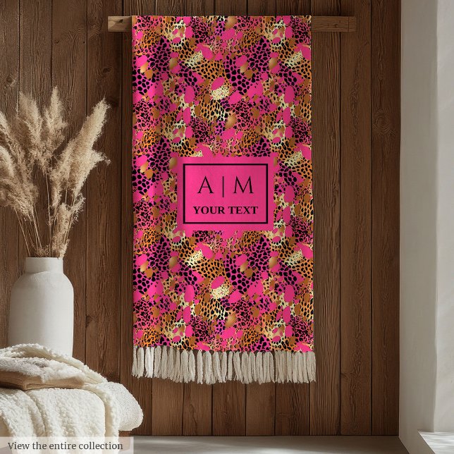 Elegant hot pink watercolor leopard skin blanket fleecedecke (Elegant hot pink watercolor leopard skin blanket)