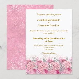 ELEGANT HÜBSCH PINK FLORAL DAMASK WEDD EINLADUNG