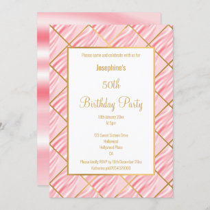 ELEGANT HÜBSCH PINK SATIN GOLD GEBURTSTAGEINLADUNG EINLADUNG