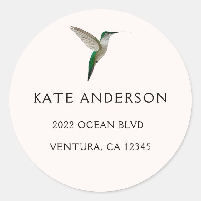 Elegant Hummingbird Address Classic Round Sticker (Vorderseite)