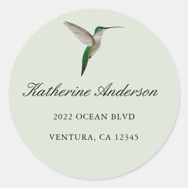 Elegant Hummingbird Address Classic Round Sticker (Vorderseite)