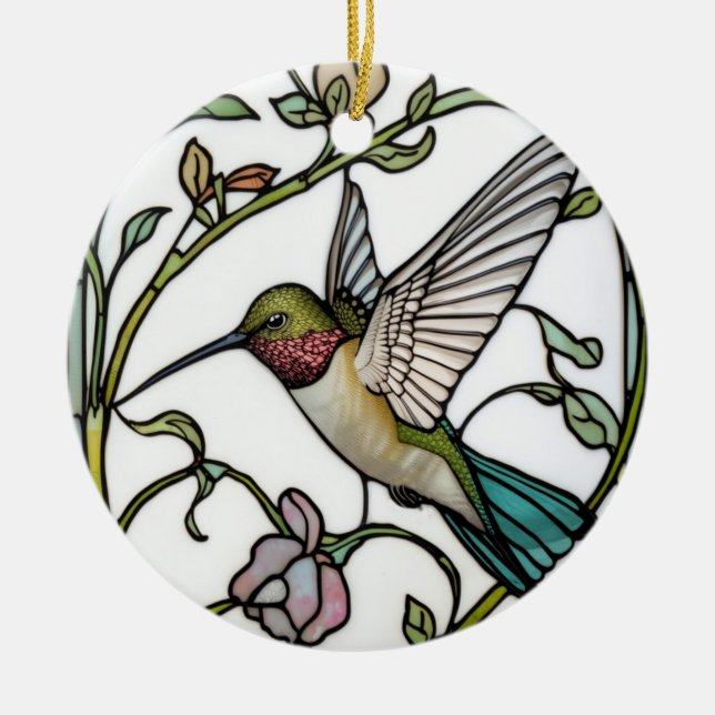 Elegant hummingbird artwork botanical boho chic keramik ornament (Vorne)