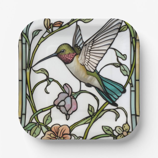 Elegant hummingbird artwork botanical boho chic pappteller (Vorderseite)