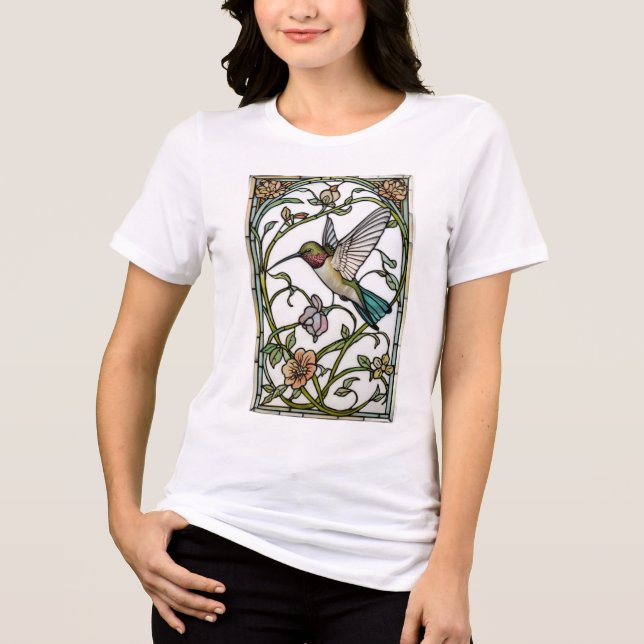 Elegant hummingbird artwork botanical boho chic Tri-Blend shirt (Vorderseite)