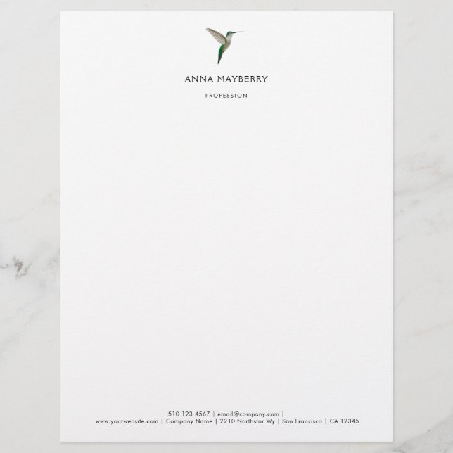 Elegant Hummingbird Letterhead Briefbogen (Vorderseite)