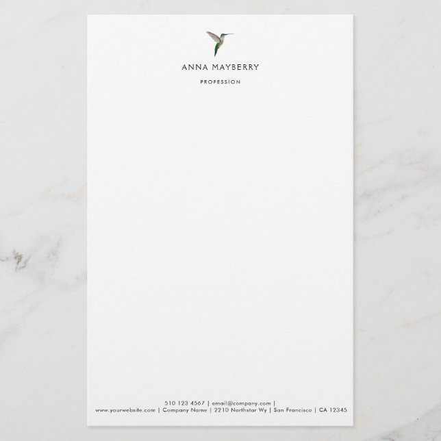 Elegant Hummingbird Letterhead Briefpapier