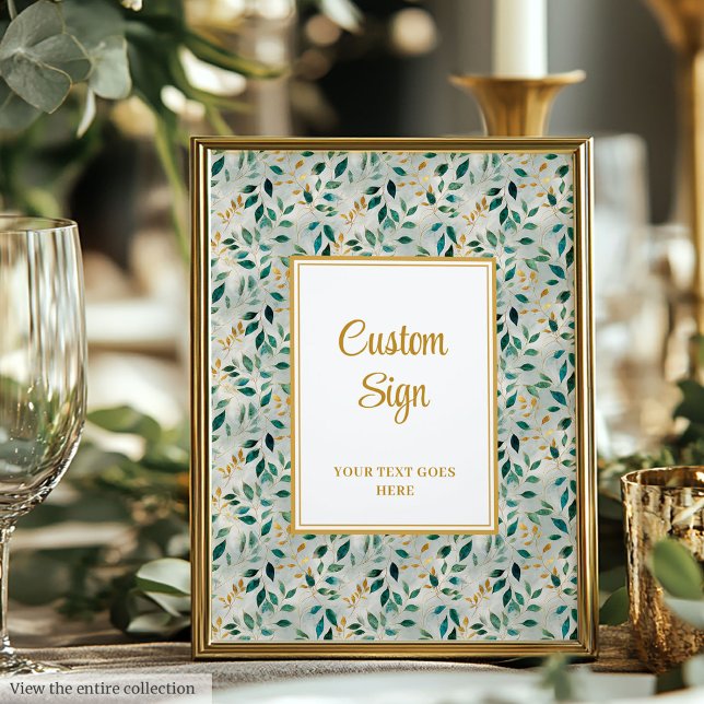 Elegant Hunter Green Gold Greenerity Wedding Custo Poster (Elegant Hunter Green Gold Greenery Wedding Custom Poster)