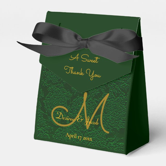 Elegant Hunter Green Gold Wedding Monogram Geschenkschachtel (Vorderseite)