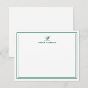 Elegant Hunter Green Monogram Double Border White Mitteilungskarte