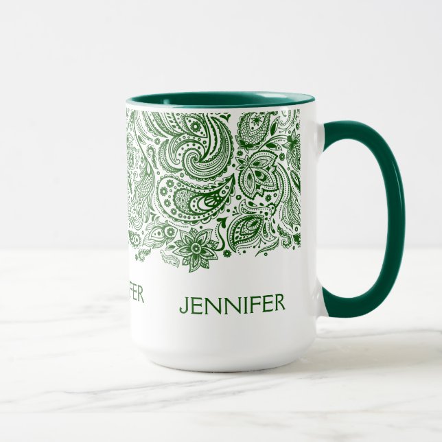Elegant Hunter Green und White Paisley Tasse (Rechts)