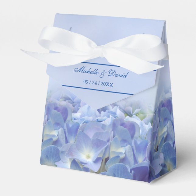Elegant Hydrangea Blue Florals Gastgeschenk Hochze Geschenkschachtel (Vorderseite)