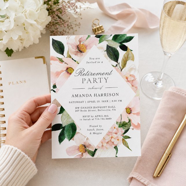 Elegant Hydrangea Blush Floral Retirement Party Einladung (Von Creator hochgeladen)