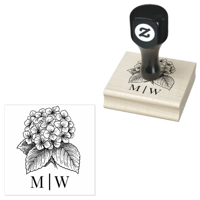 *Elegant Hydrangea Bouquet Wedding Couple Initials Gummistempel (Stempel)