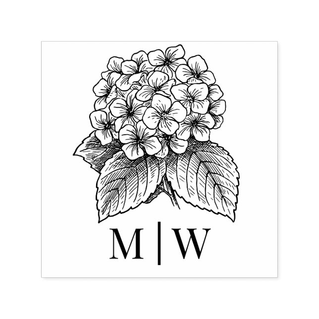 *Elegant Hydrangea Bouquet Wedding Couple Initials Permastempel (Design)