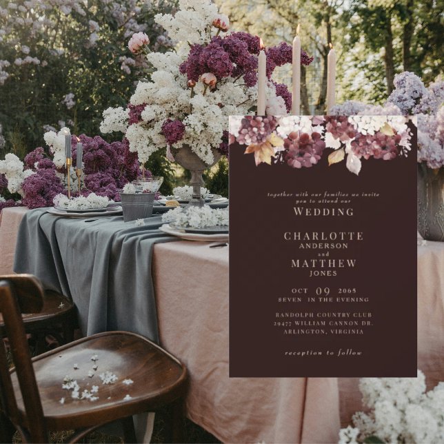 Elegant Hydrangea Burgundy Keine Eltern Hochzeit Einladung (Von Creator hochgeladen)