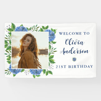 Elegant Hydrangea Custom Foto 21. Geburtstag Party Banner
