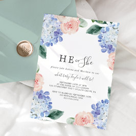 Elegant Hydrangea He or she Gender Reveal Party Einladung