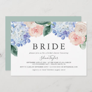Elegant Hydrangea Horizontal Bride Brautparty Einladung