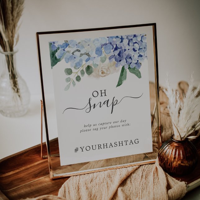 Elegant Hydrangea Oh Snap Wedding Hashtag Sign Poster (Von Creator hochgeladen)