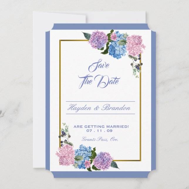 Elegant Hydrangea Save the Date Karte (Vorderseite)
