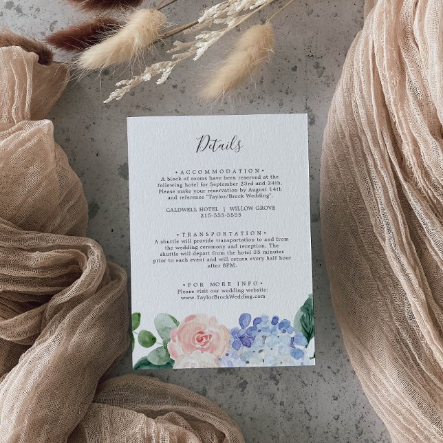 Elegant Hydrangea Wedding Details Enclosure Card Begleitkarte (Von Creator hochgeladen)