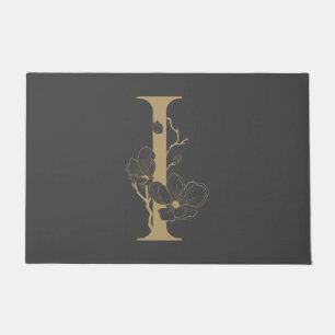 Elegant I Boho Floral Monogram Initial Gray Gold Fußmatte