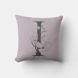 Elegant I Boho Floral Monogram Initial Lilac Gray Kissen