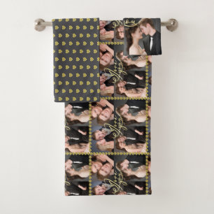 Elegant I Love You Gold Foto Collage Kalligrafie Badhandtuch Set