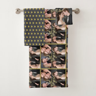 Elegant I Love You Gold Foto Collage Kalligrafie Badhandtuch Set