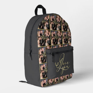 Elegant I Love You Gold Foto Collage Kalligrafie Bedruckter Rucksack