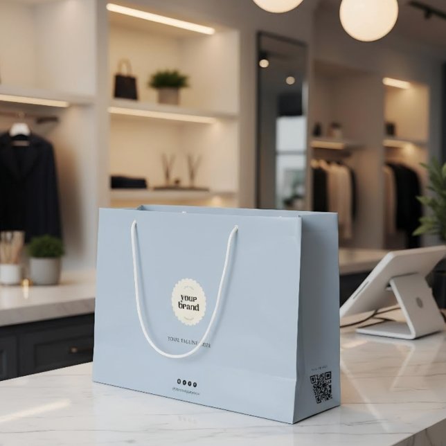 Elegant Ice Blue Boutique Brand Logo QR Social Große Geschenktüte (Von Creator hochgeladen)
