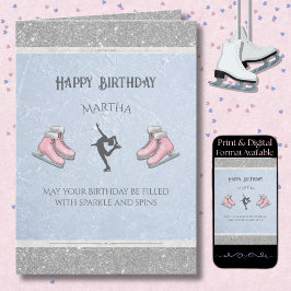 Elegant Ice Skating Glitter Figure Skate Birthday Karte