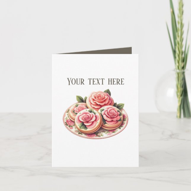 Elegant iced rose cookie bakery customizable karte (Vorderseite)