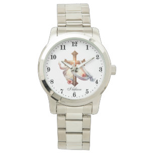 Elegant Ich glaube, kreuz religiös Armbanduhr