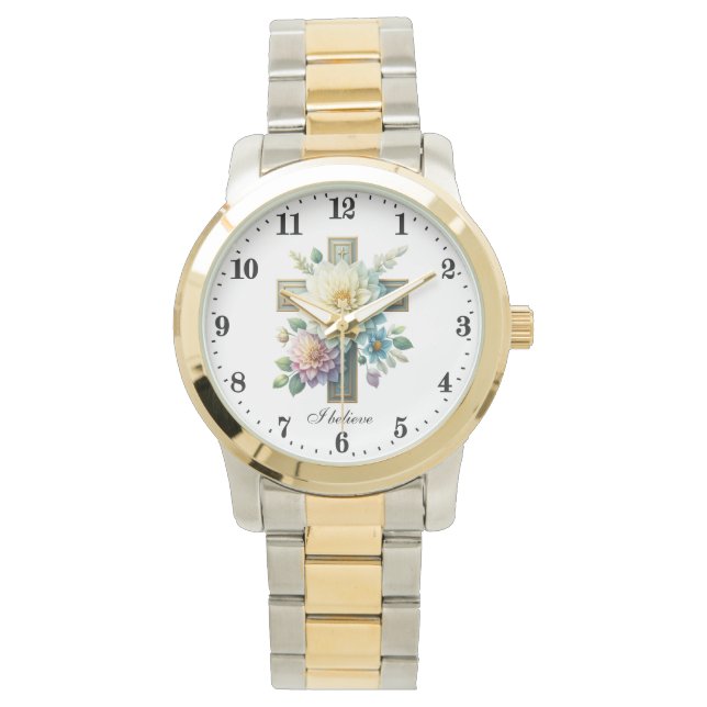 Elegant Ich glaube, kreuz religiös Armbanduhr (Vorderseite)