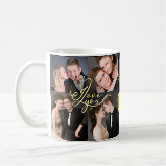 Elegant Ich liebe dich Gold Foto Collage Kalligraf Kaffeetasse