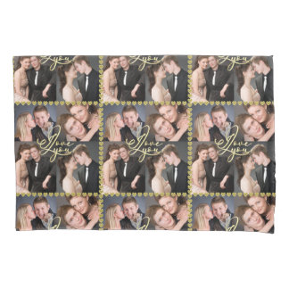 Elegant Ich liebe dich Gold Foto Collage Kalligraf Kissenbezug