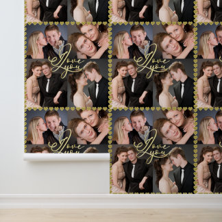 Elegant Ich liebe dich Gold Foto Collage Kalligraf Tapete