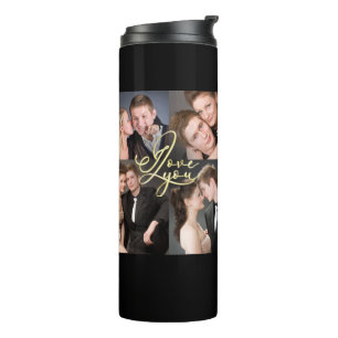 Elegant Ich liebe dich Gold Foto Collage Kalligraf Thermosbecher