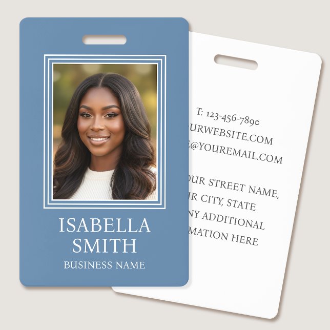 Elegant ID Badge Custom Photo Small Business Blue Ausweis (Von Creator hochgeladen)