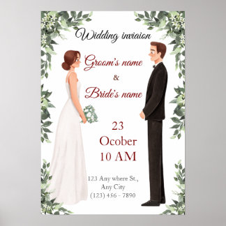 Elegant Illustrated Wedding Invitation Poster