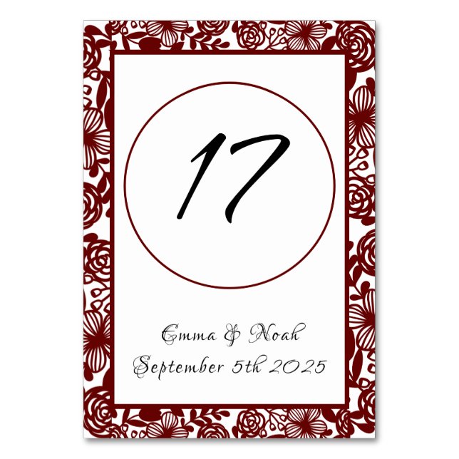 Elegant im Freien Maroon Burgandy Tischnummer (Vorderseite)