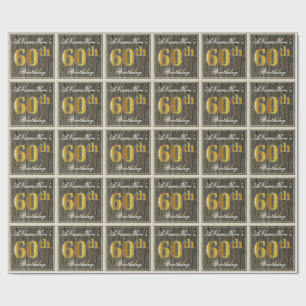 Elegant, Imitat-Holz, Imitat-Gold60. Geburtstag + Geschenkpapier