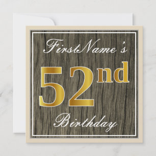 Elegant, Imitat Holz, Imitate Gold 52. Geburtstag  Einladung