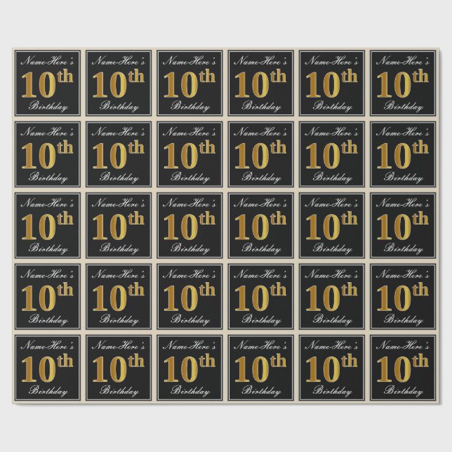 Elegant, Imitate Gold 10. Geburtstag + Individuell Geschenkpapier (Flach)