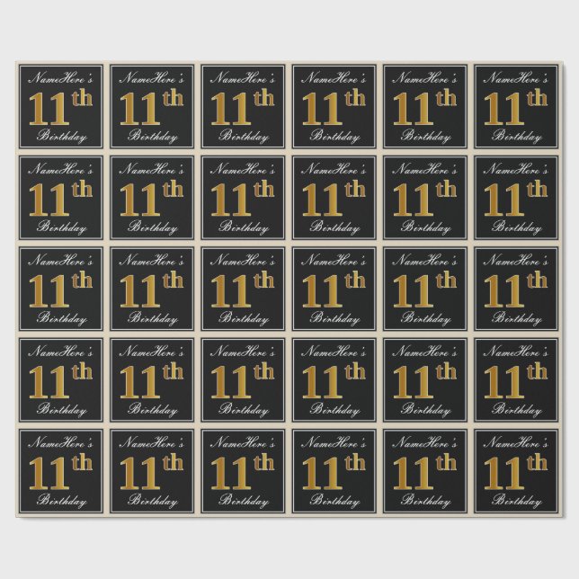Elegant, Imitate Gold 11. Geburtstag + Individuell Geschenkpapier (Flach)