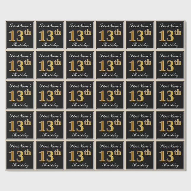 Elegant, Imitate Gold 13. Geburtstag + Individuell Geschenkpapier (Flach)